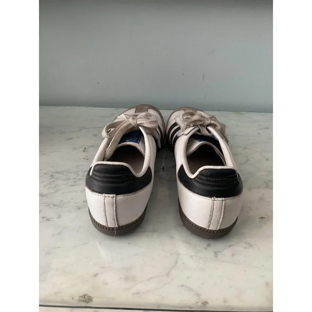 Adidas Samba Shoes Mens Size 7.5 White Black Leather Suede Gum Sole Sneakers